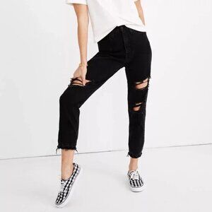 Madewell The Mom Jean Distressed High-Waist Jeans Knee-Rip Edition